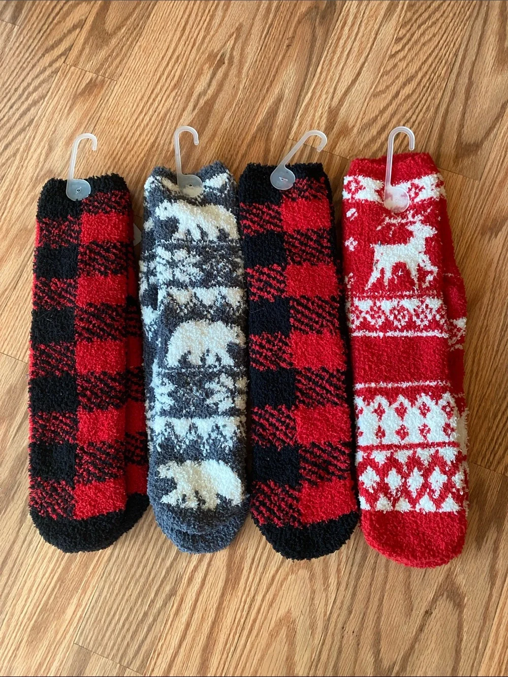 Old Navy Cozy Fuzzy Socks - Red & Black Buffalo Plaid, Red Fair Isle, Gray NWT